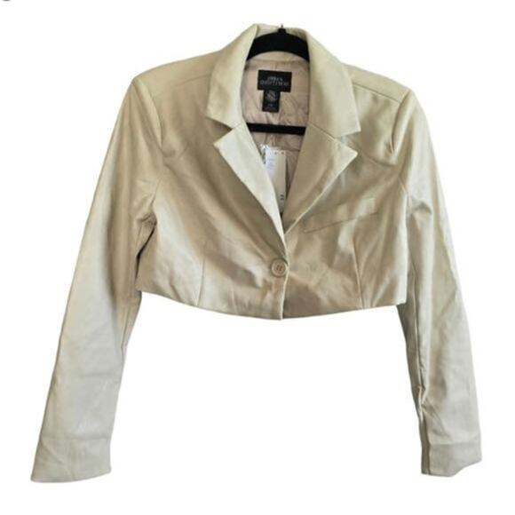 Urban Outfitters Cream Faux Leather Cropped Button Jacket NWT Small